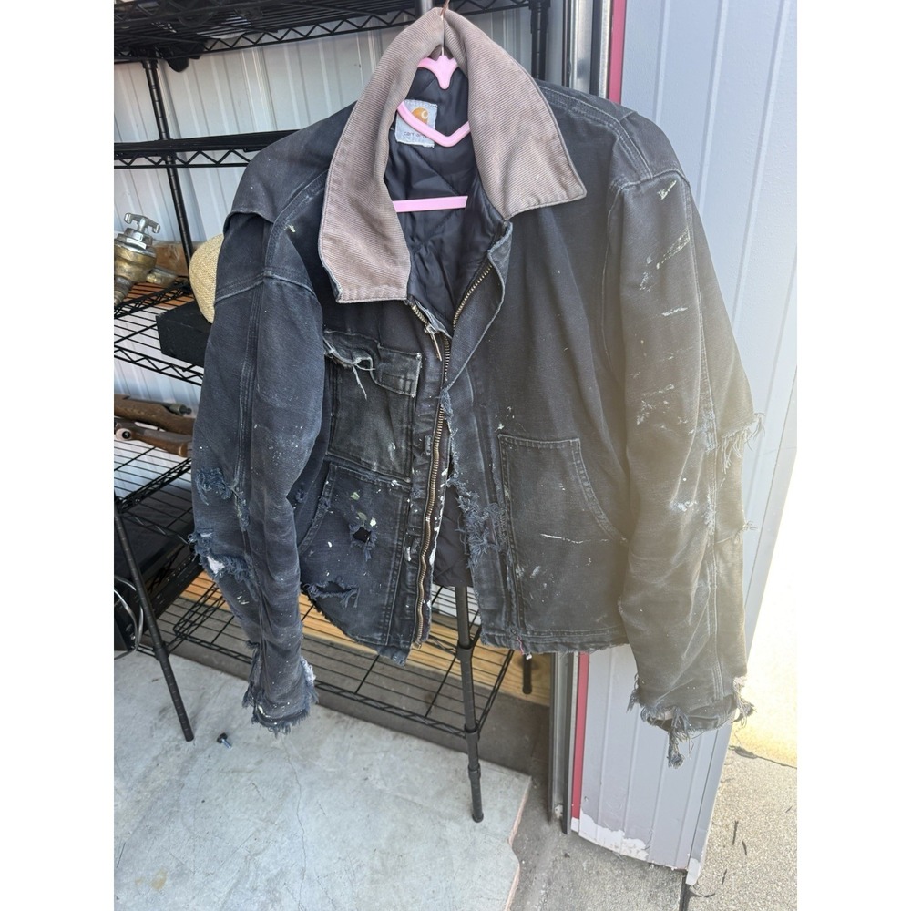 Vintage Carhartt Detroit Jacket Black Distressed Chore Coat Workwear Grunge USA